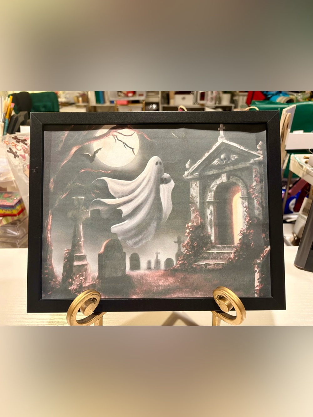 Halloween Ghost Graveyard Framed 8x10 Art Print